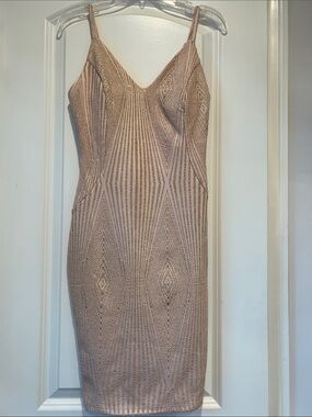 NWOT Haute Monde Beige Patterned Midi Bodycon Dress